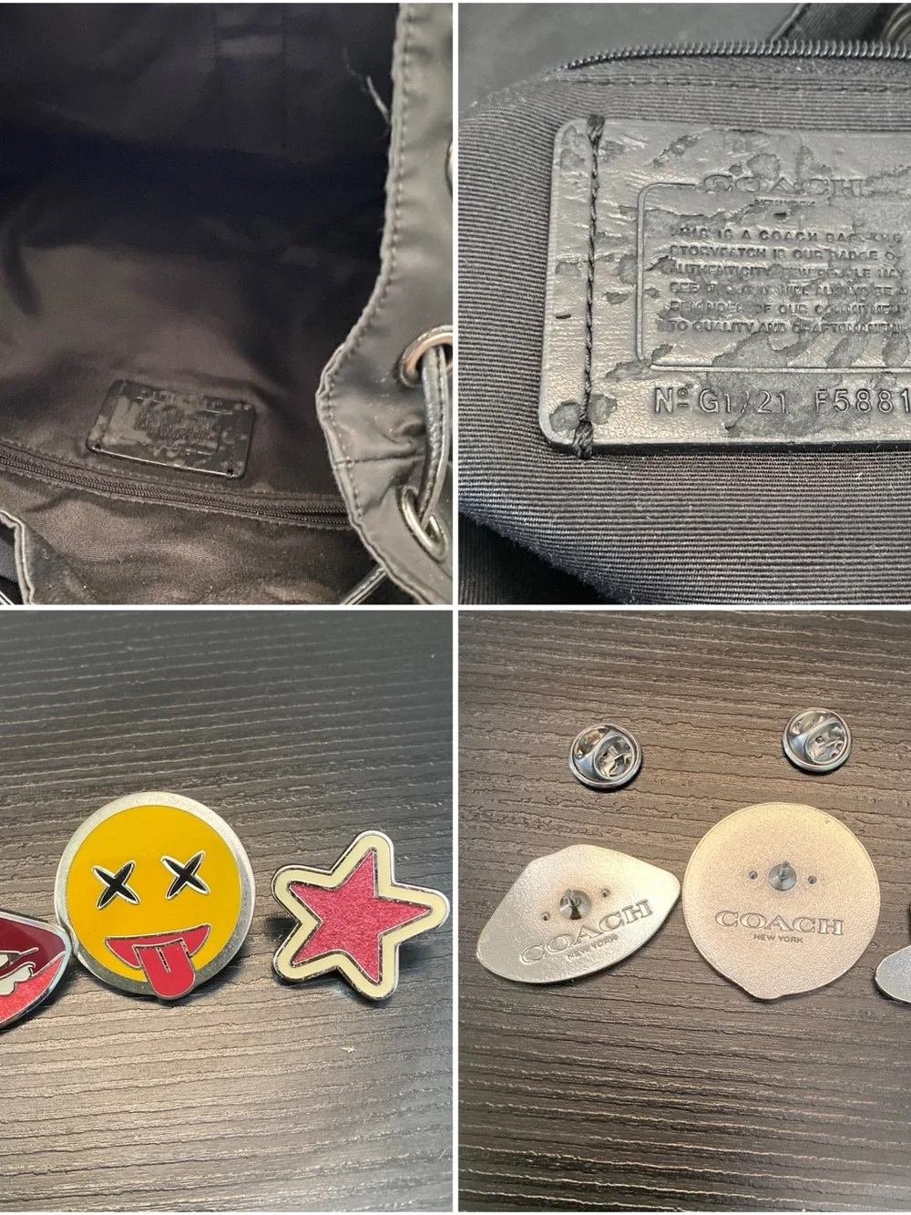 COACH Billie Black Nylon Backpack + Rare Coach Enamel Pin Set